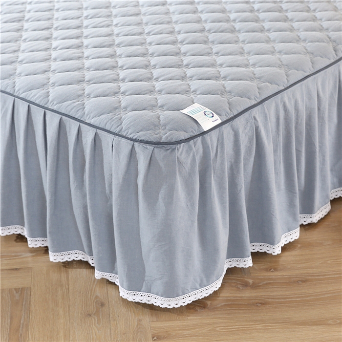 91家纺网 家纺一手货源 找家纺 欧妮家纺 2026新款全棉色织水洗棉夹棉床裙 日式水洗棉夹棉床裙J-浅蓝