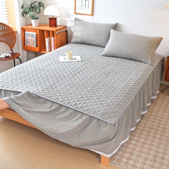 91家纺网 家纺一手货源 找家纺 欧妮家纺 2026新款全棉色织水洗棉夹棉床裙 全棉色织水洗棉-烟灰