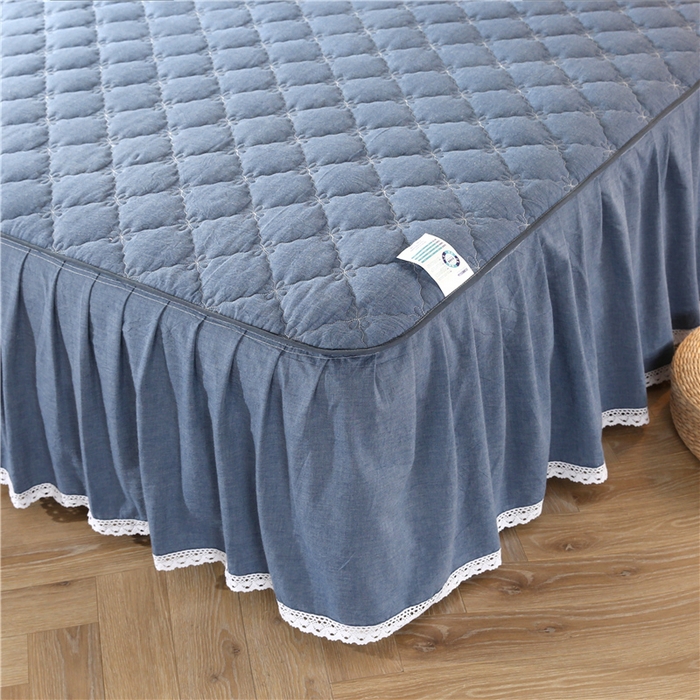 91家纺网 家纺一手货源 找家纺 欧妮家纺 2026新款全棉色织水洗棉夹棉床裙 日式水洗棉夹棉床裙J-牛仔蓝