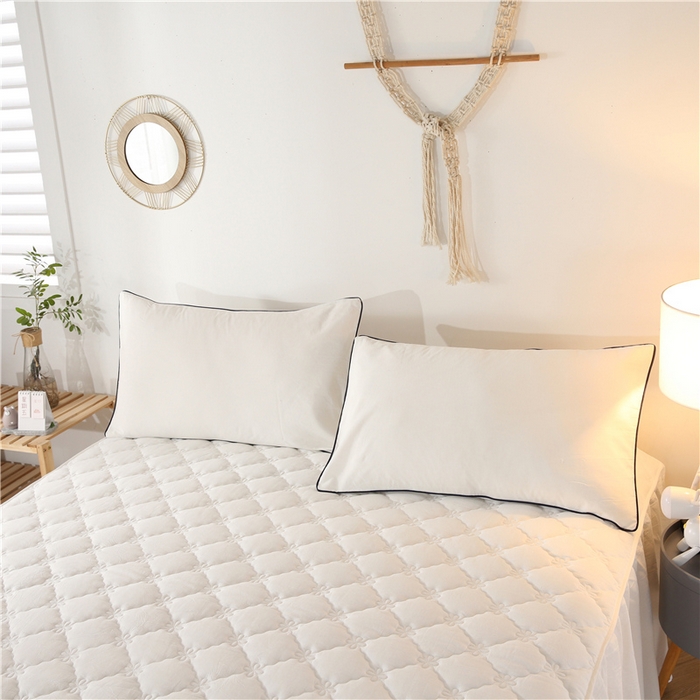 91家纺网 家纺一手货源 找家纺 欧妮家纺 2026新款全棉色织水洗棉夹棉床裙 日式水洗棉夹棉床裙J-白色