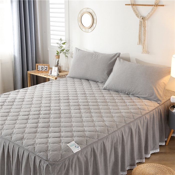 91家纺网 家纺一手货源 找家纺 欧妮家纺 2026新款全棉色织水洗棉夹棉床裙 日式水洗棉夹棉床裙J-深烟灰