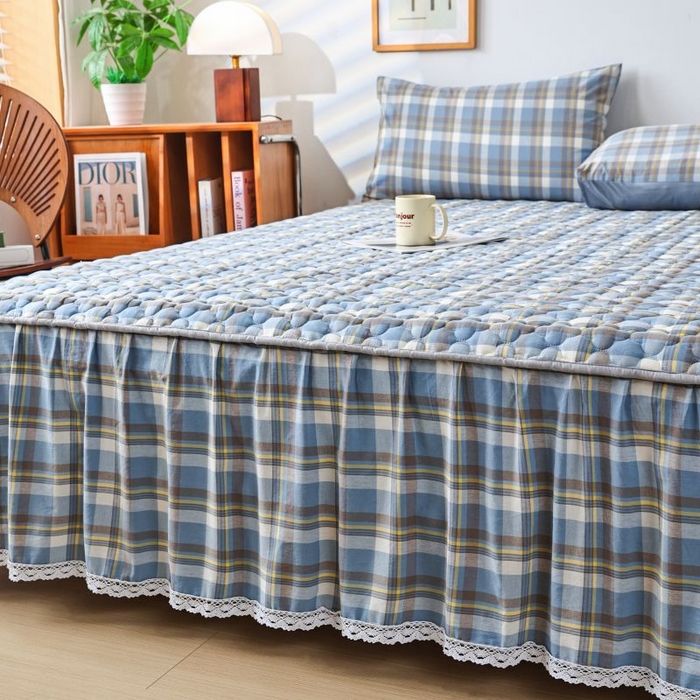 91家纺网 家纺一手货源 找家纺 欧妮家纺 2026新款全棉色织水洗棉夹棉床裙 全棉色织水洗棉-简兮兰格