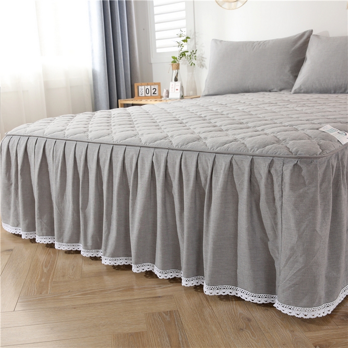 91家纺网 家纺一手货源 找家纺 欧妮家纺 2026新款全棉色织水洗棉夹棉床裙 日式水洗棉夹棉床裙J-深烟灰