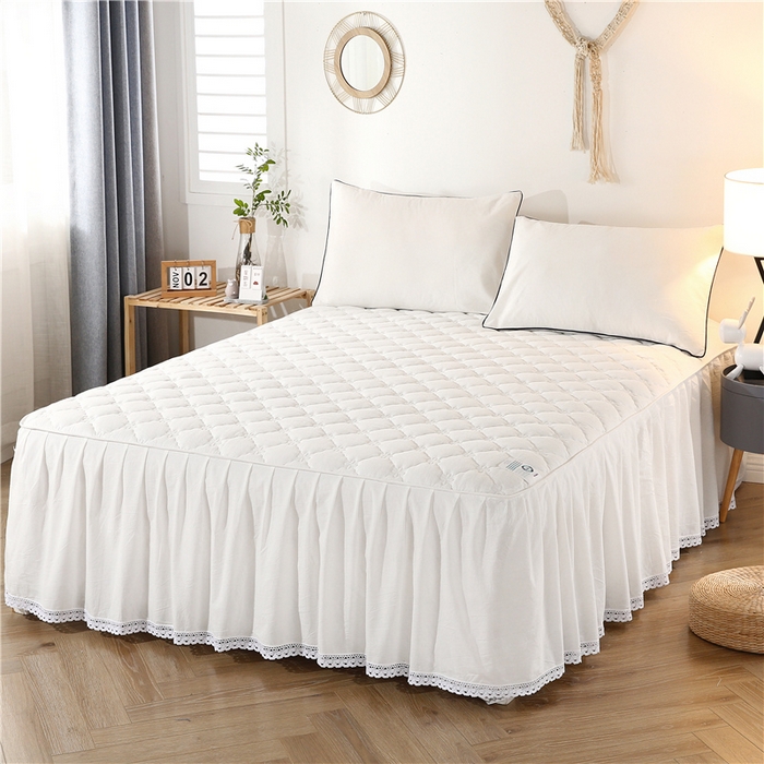 91家纺网 家纺一手货源 找家纺 欧妮家纺 2026新款全棉色织水洗棉夹棉床裙 日式水洗棉夹棉床裙J-白色