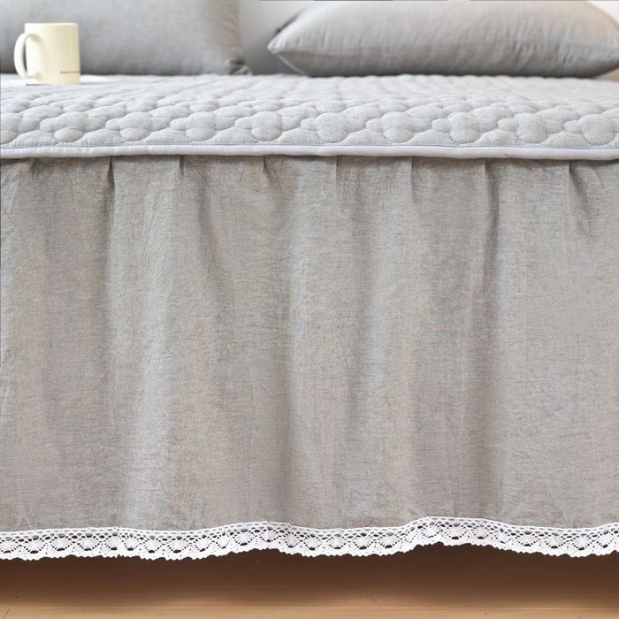 91家纺网 家纺一手货源 找家纺 欧妮家纺 2026新款全棉色织水洗棉夹棉床裙 全棉色织水洗棉-烟灰