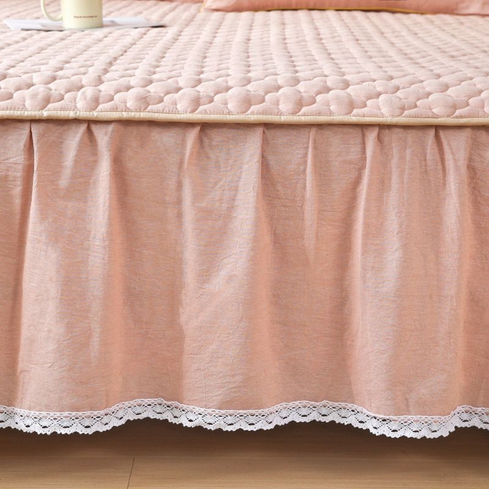 91家纺网 家纺一手货源 找家纺 欧妮家纺 2026新款全棉色织水洗棉夹棉床裙 全棉色织水洗棉-卡其