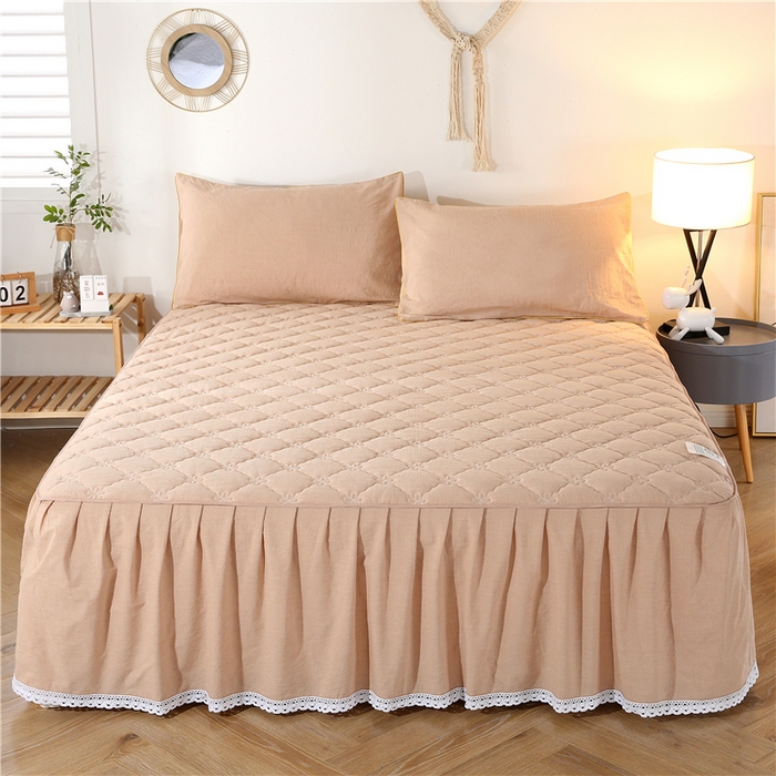 欧妮家纺 2026新款全棉色织水洗棉夹棉床裙 日式水洗棉夹棉床裙J-浅咖