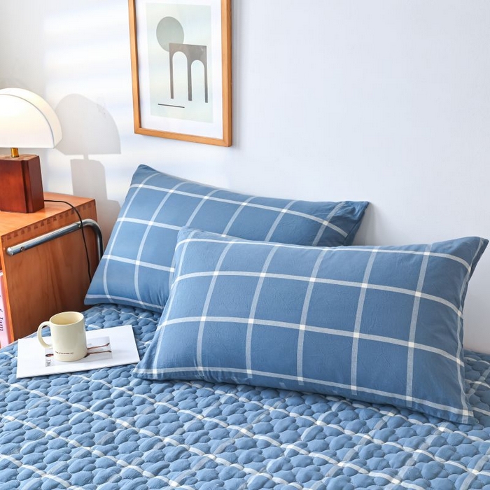 91家纺网 家纺一手货源 找家纺 欧妮家纺 2026新款全棉色织水洗棉夹棉床裙 全棉色织水洗棉-海蓝格