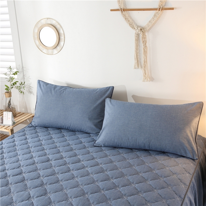 91家纺网 家纺一手货源 找家纺 欧妮家纺 2026新款全棉色织水洗棉夹棉床裙 日式水洗棉夹棉床裙J-牛仔蓝