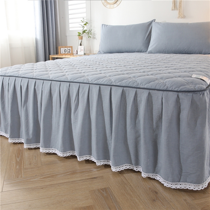 91家纺网 家纺一手货源 找家纺 欧妮家纺 2026新款全棉色织水洗棉夹棉床裙 日式水洗棉夹棉床裙J-浅蓝