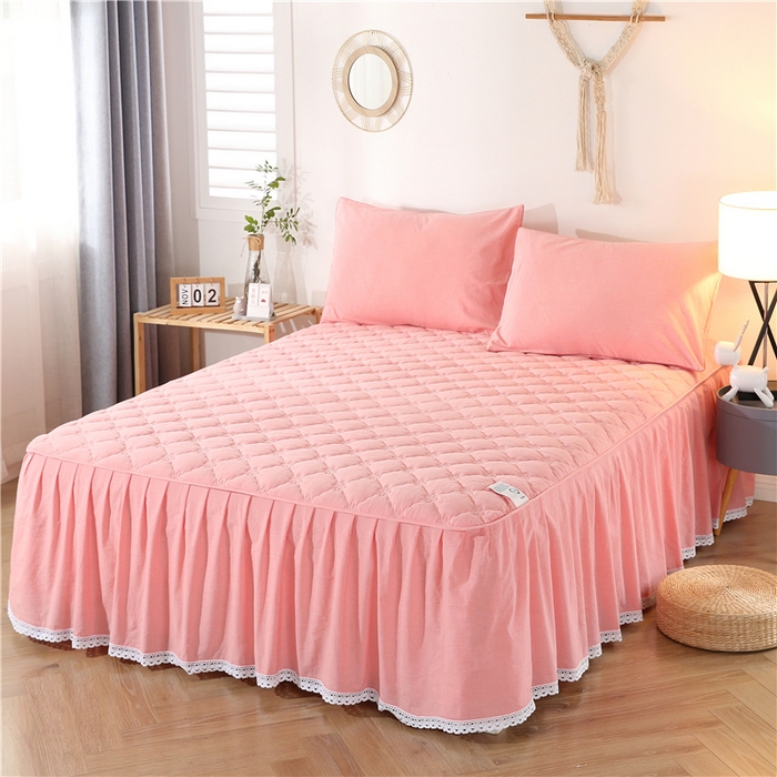 91家纺网 家纺一手货源 找家纺 欧妮家纺 2026新款全棉色织水洗棉夹棉床裙 日式水洗棉夹棉床裙J-西瓜红