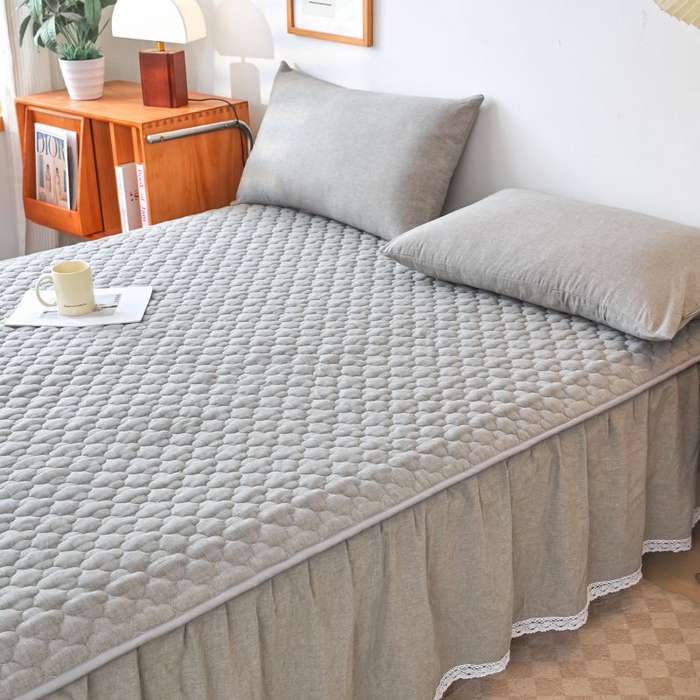 91家纺网 家纺一手货源 找家纺 欧妮家纺 2026新款全棉色织水洗棉夹棉床裙 全棉色织水洗棉-烟灰