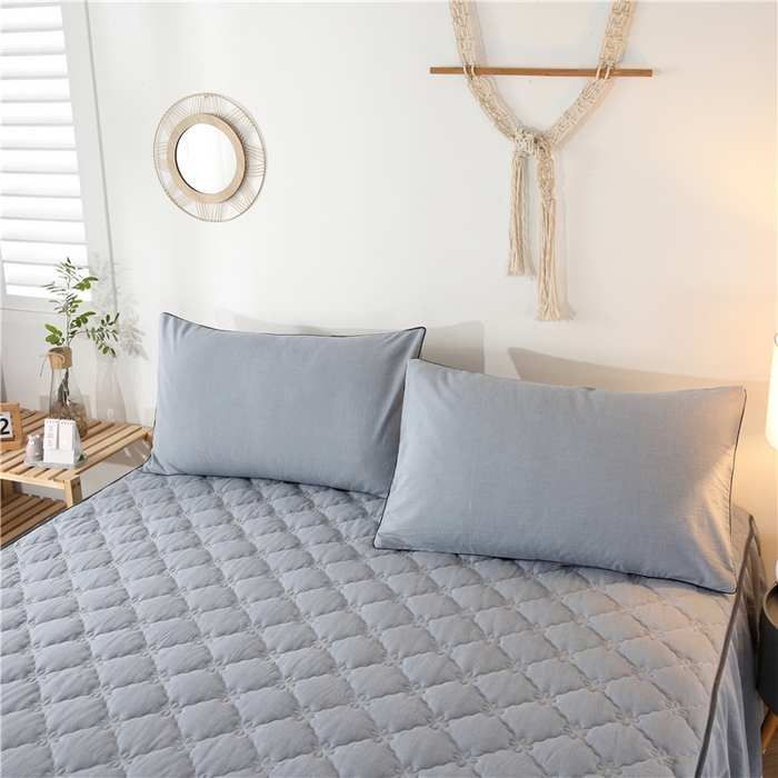 91家纺网 家纺一手货源 找家纺 欧妮家纺 2026新款全棉色织水洗棉夹棉床裙 日式水洗棉夹棉床裙J-浅蓝