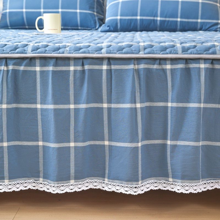 91家纺网 家纺一手货源 找家纺 欧妮家纺 2026新款全棉色织水洗棉夹棉床裙 全棉色织水洗棉-海蓝格