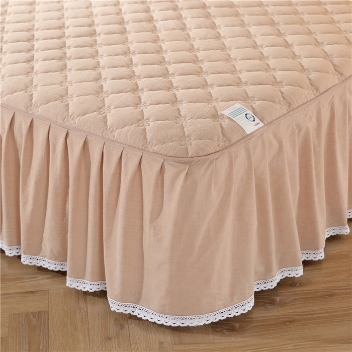 91家纺网 家纺一手货源 找家纺 欧妮家纺 2026新款全棉色织水洗棉夹棉床裙 日式水洗棉夹棉床裙J-浅咖