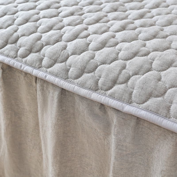 91家纺网 家纺一手货源 找家纺 欧妮家纺 2026新款全棉色织水洗棉夹棉床裙 全棉色织水洗棉-烟灰