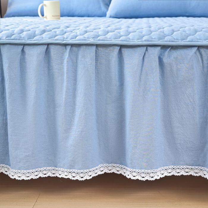 91家纺网 家纺一手货源 找家纺 欧妮家纺 2026新款全棉色织水洗棉夹棉床裙 全棉色织水洗棉-水兰