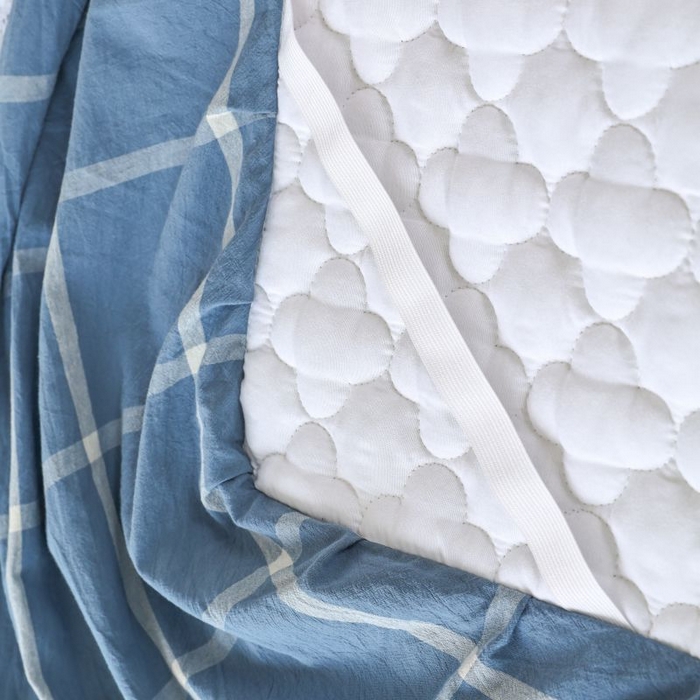 91家纺网 家纺一手货源 找家纺 欧妮家纺 2026新款全棉色织水洗棉夹棉床裙 全棉色织水洗棉-海蓝格