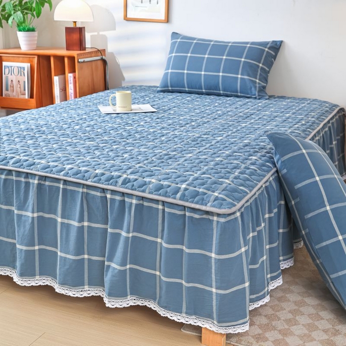 91家纺网 家纺一手货源 找家纺 （总）欧妮家纺 2026新款全棉色织水洗棉夹棉床裙