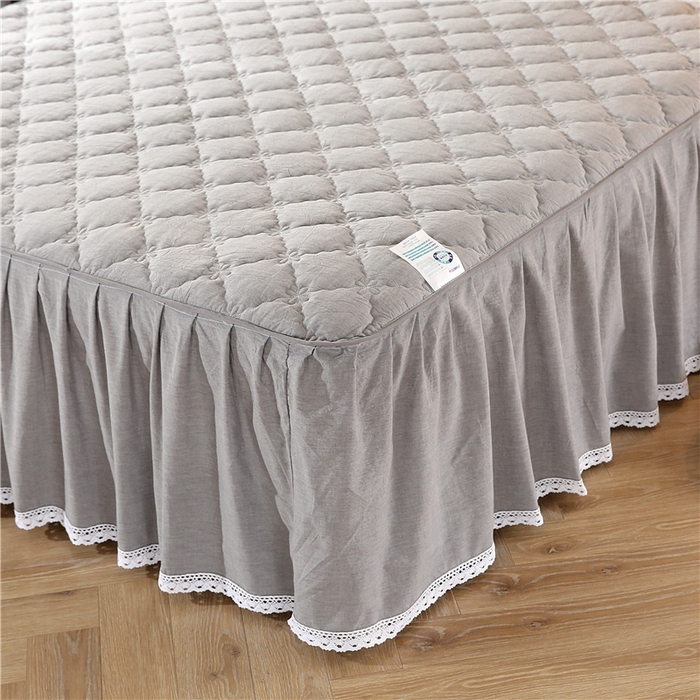 91家纺网 家纺一手货源 找家纺 欧妮家纺 2026新款全棉色织水洗棉夹棉床裙 日式水洗棉夹棉床裙J-深烟灰