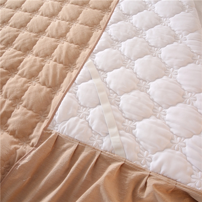 91家纺网 家纺一手货源 找家纺 欧妮家纺 2026新款全棉色织水洗棉夹棉床裙 日式水洗棉夹棉床裙J-浅咖