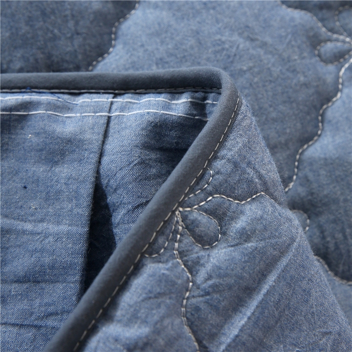 91家纺网 家纺一手货源 找家纺 欧妮家纺 2026新款全棉色织水洗棉夹棉床裙 日式水洗棉夹棉床裙J-牛仔蓝