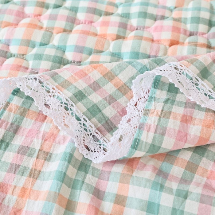 91家纺网 家纺一手货源 找家纺 欧妮家纺 2026新款全棉色织水洗棉夹棉床裙 全棉色织水洗棉-冰淇淋