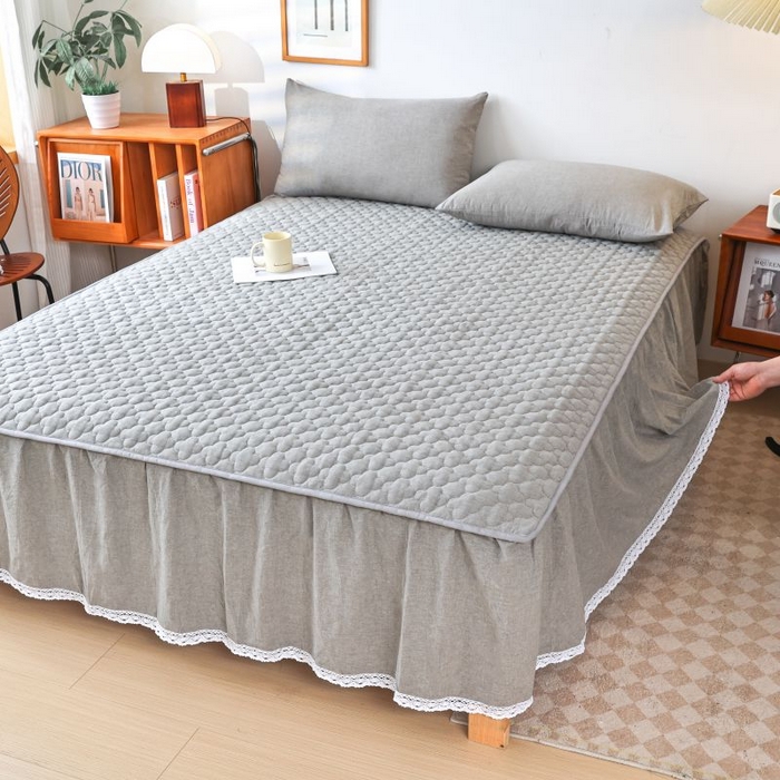 91家纺网 家纺一手货源 找家纺 欧妮家纺 2026新款全棉色织水洗棉夹棉床裙 全棉色织水洗棉-烟灰