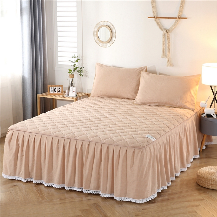 91家纺网 家纺一手货源 找家纺 欧妮家纺 2026新款全棉色织水洗棉夹棉床裙 日式水洗棉夹棉床裙J-浅咖