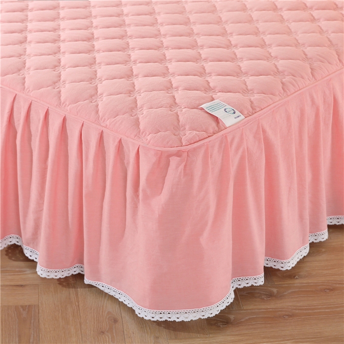 91家纺网 家纺一手货源 找家纺 欧妮家纺 2026新款全棉色织水洗棉夹棉床裙 日式水洗棉夹棉床裙J-西瓜红