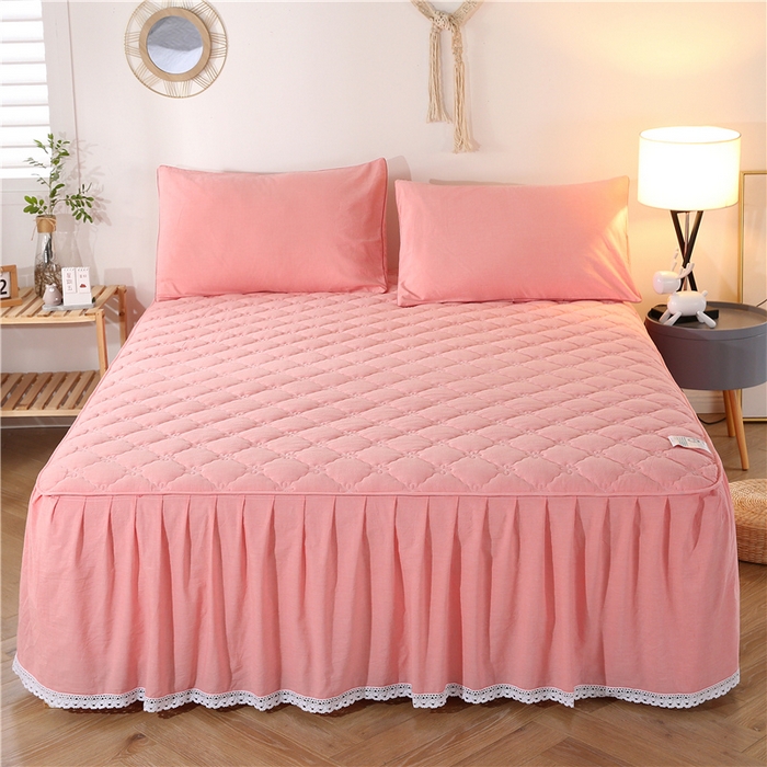 欧妮家纺 2026新款全棉色织水洗棉夹棉床裙 日式水洗棉夹棉床裙J-西瓜红