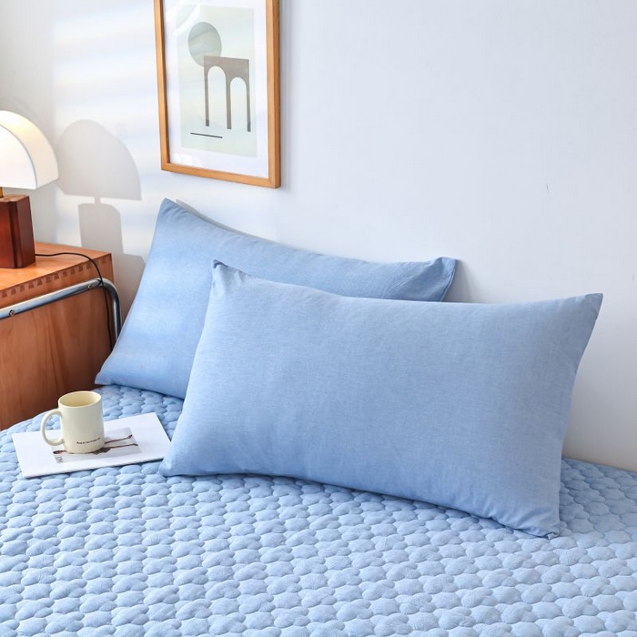 91家纺网 家纺一手货源 找家纺 欧妮家纺 2026新款全棉色织水洗棉夹棉床裙 全棉色织水洗棉-水兰