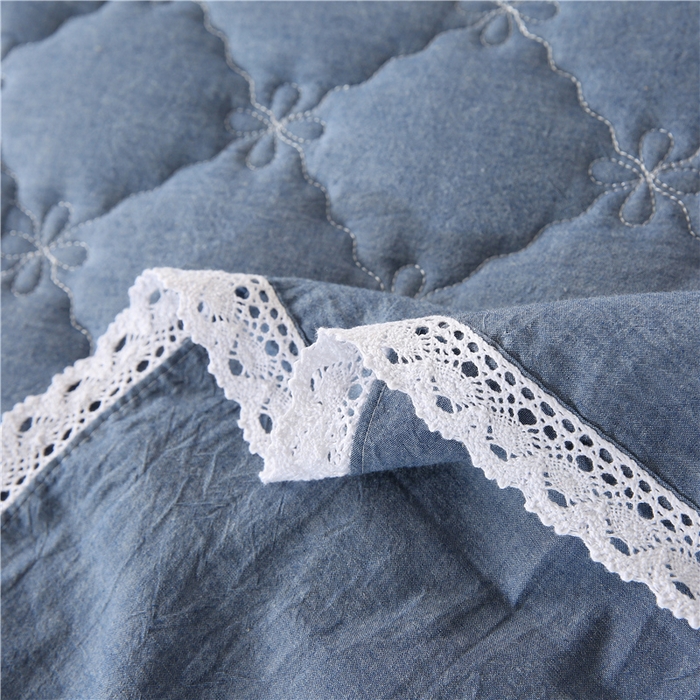 91家纺网 家纺一手货源 找家纺 欧妮家纺 2026新款全棉色织水洗棉夹棉床裙 日式水洗棉夹棉床裙J-牛仔蓝