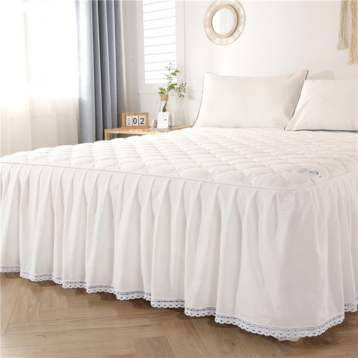 91家纺网 家纺一手货源 找家纺 欧妮家纺 2026新款全棉色织水洗棉夹棉床裙 日式水洗棉夹棉床裙J-白色