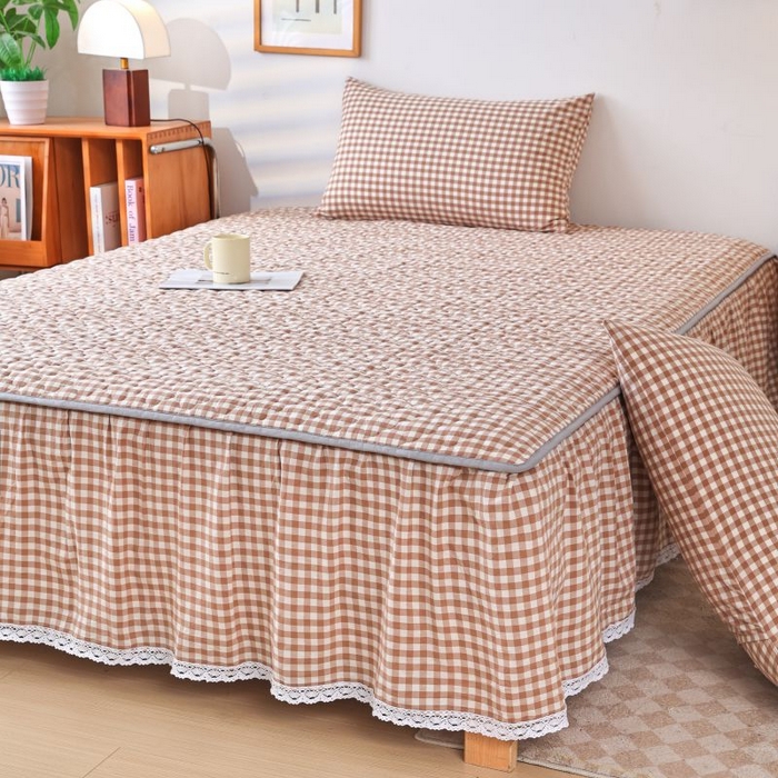 91家纺网 家纺一手货源 找家纺 （总）欧妮家纺 2026新款全棉色织水洗棉夹棉床裙