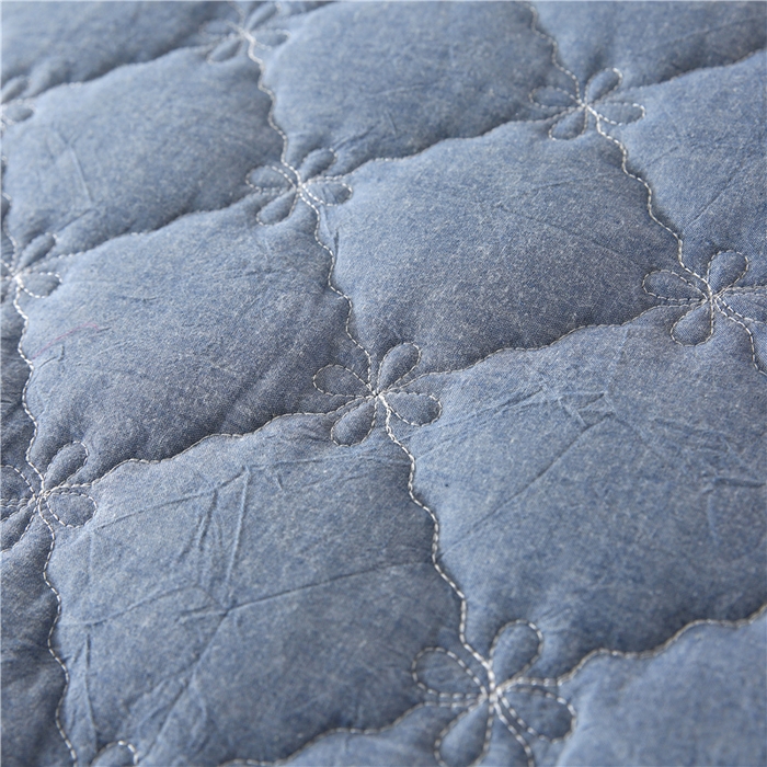 91家纺网 家纺一手货源 找家纺 欧妮家纺 2026新款全棉色织水洗棉夹棉床裙 日式水洗棉夹棉床裙J-牛仔蓝