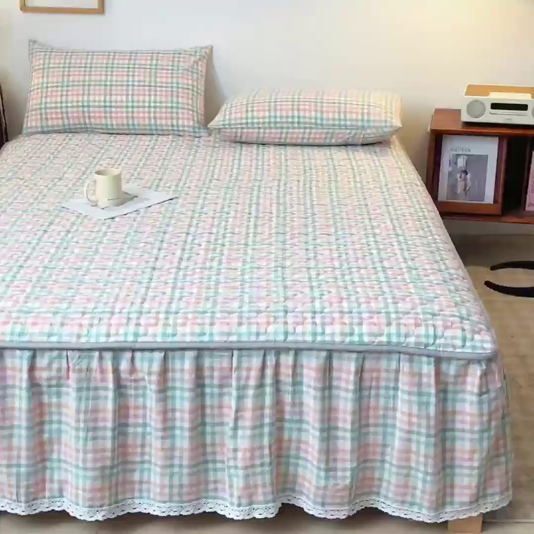 91家纺网 家纺一手货源 找家纺 （总）欧妮家纺 2026新款全棉色织水洗棉夹棉床裙