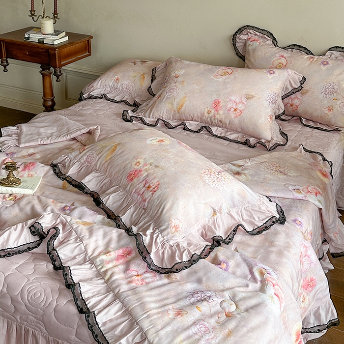 91家纺网 家纺一手货源 找家纺 （总）网红馆（ck家纺） 2026春夏新款复古印花巴黎纱床盖夏凉被空调被夏被四件套