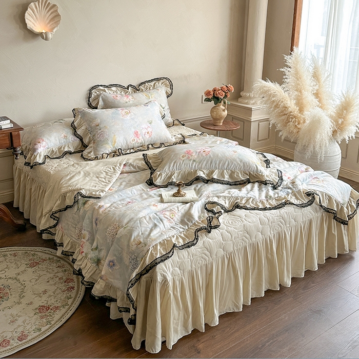 91家纺网 家纺一手货源 找家纺 （总）网红馆（ck家纺） 2026春夏新款复古印花巴黎纱床盖夏凉被空调被夏被四件套