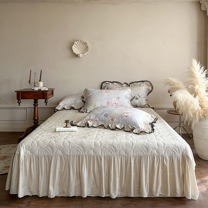 91家纺网 家纺一手货源 找家纺 网红馆（ck家纺） 2026春夏新款复古印花巴黎纱床盖夏凉被空调被夏被四件套 绚丽梦境 卡其