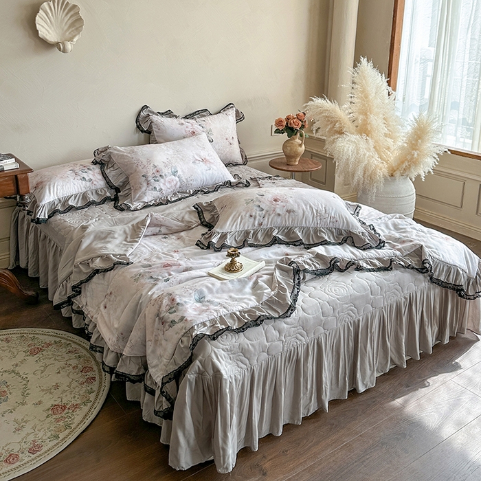 网红馆（ck家纺） 2026春夏新款复古印花巴黎纱床盖夏凉被空调被夏被四件套 暗香