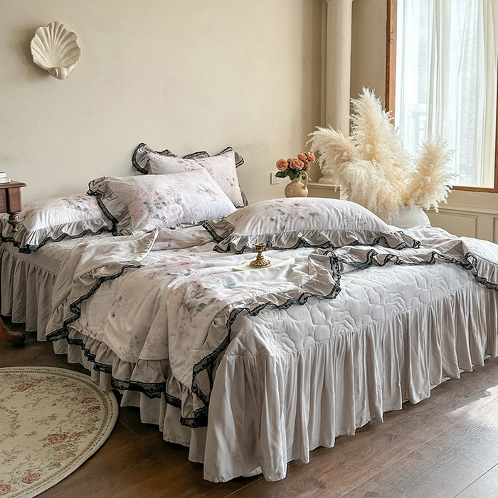 91家纺网 家纺一手货源 找家纺 网红馆（ck家纺） 2026春夏新款复古印花巴黎纱床盖夏凉被空调被夏被四件套 暗香