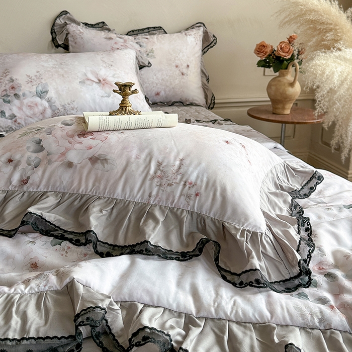 91家纺网 家纺一手货源 找家纺 网红馆（ck家纺） 2026春夏新款复古印花巴黎纱床盖夏凉被空调被夏被四件套 暗香