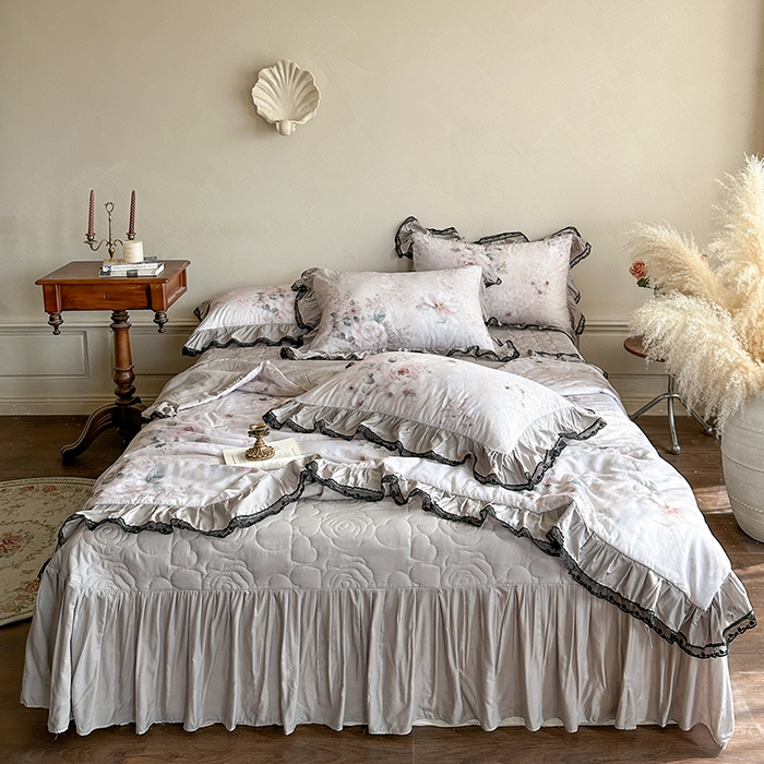 91家纺网 家纺一手货源 找家纺 网红馆（ck家纺） 2026春夏新款复古印花巴黎纱床盖夏凉被空调被夏被四件套 暗香