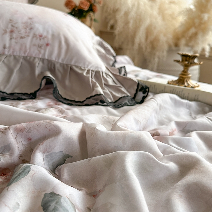 91家纺网 家纺一手货源 找家纺 网红馆（ck家纺） 2026春夏新款复古印花巴黎纱床盖夏凉被空调被夏被四件套 暗香