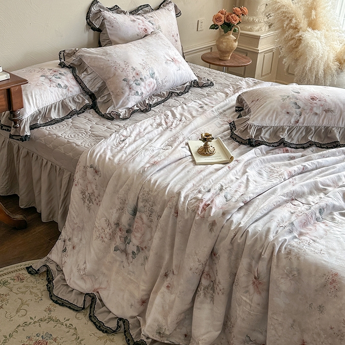 91家纺网 家纺一手货源 找家纺 网红馆（ck家纺） 2026春夏新款复古印花巴黎纱床盖夏凉被空调被夏被四件套 暗香
