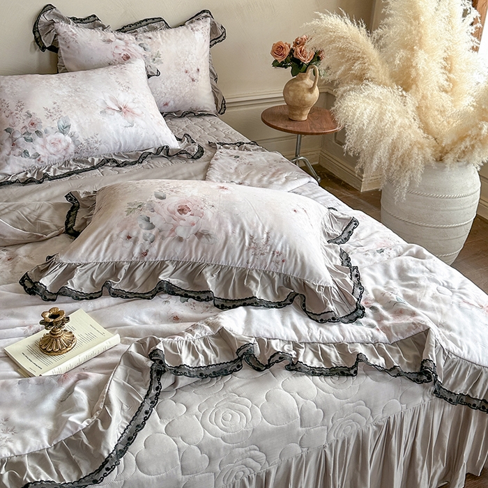 91家纺网 家纺一手货源 找家纺 网红馆（ck家纺） 2026春夏新款复古印花巴黎纱床盖夏凉被空调被夏被四件套 暗香