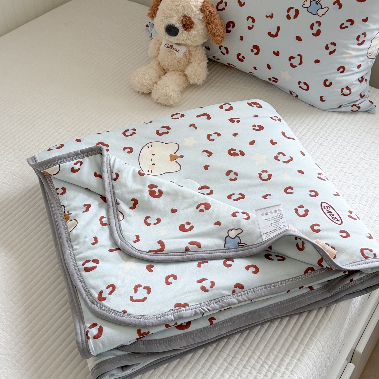 觅糖家纺 2026新款针织云柔大豆夏被夏凉被空调被 豹纹猫咪蓝