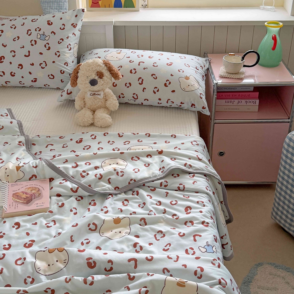 91家纺网 家纺一手货源 找家纺 觅糖家纺 2026新款针织云柔大豆夏被夏凉被空调被 豹纹猫咪蓝