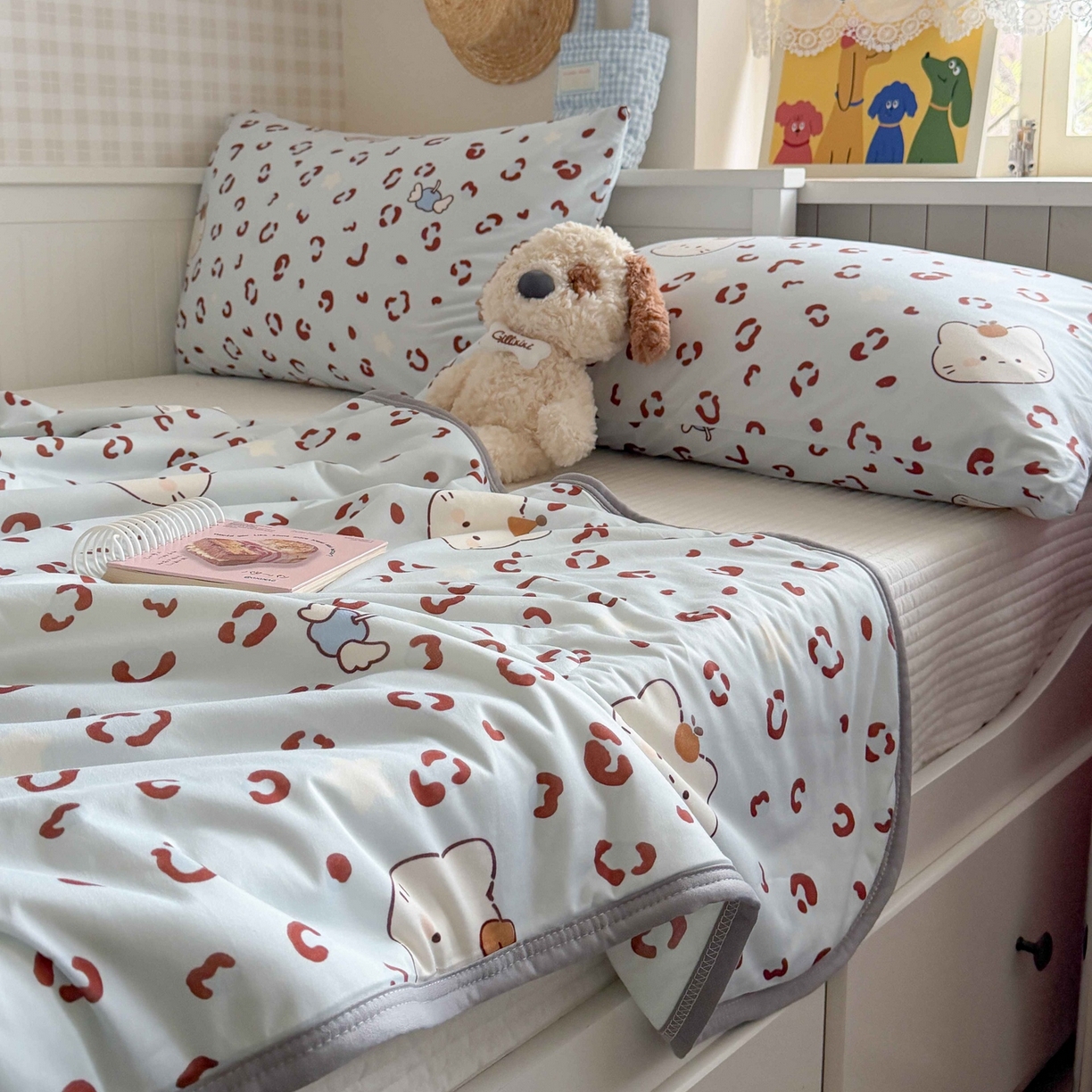 91家纺网 家纺一手货源 找家纺 觅糖家纺 2026新款针织云柔大豆夏被夏凉被空调被 豹纹猫咪蓝